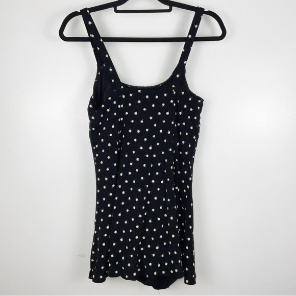 Beach Cabana Vintage Tiny Daisy Print Black Romper One Piece Swimsuit | Size L - Picture 6 of 6